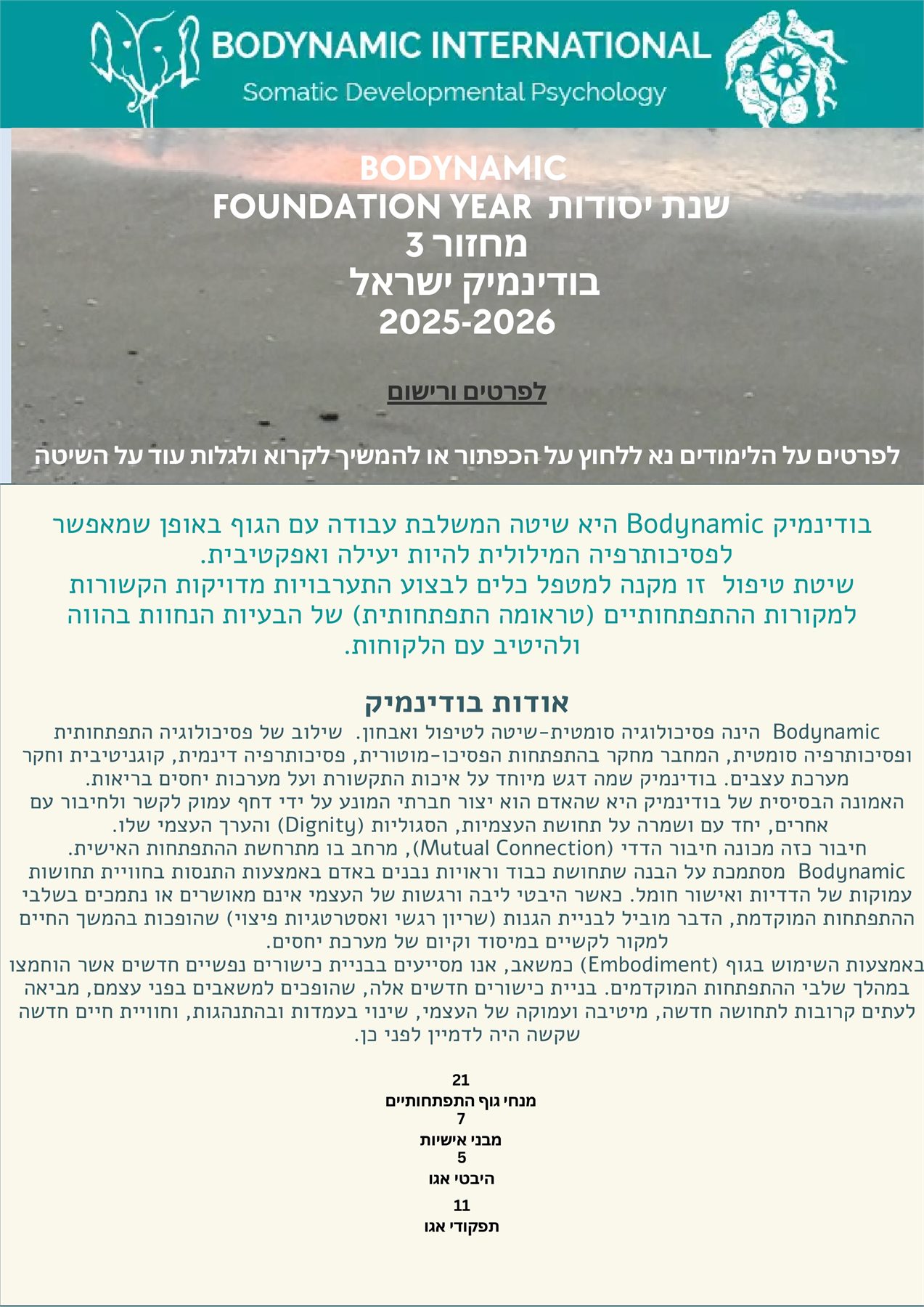 BODYNAMIC FOUNDATION YEAR שנת יסודות מחזור 3